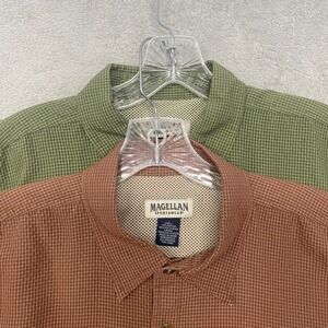 Magellan Shirt Mens Large Green Brown Lot of 2 Check Button Outdoor Short Sleeve
